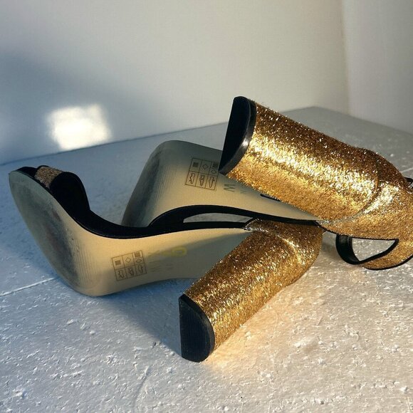 Mix No.6 SZ 9 Cym Gold Glitter Ankle Strap Heels Dressy Formal Prom Club Wedding - Picture 8 of 9